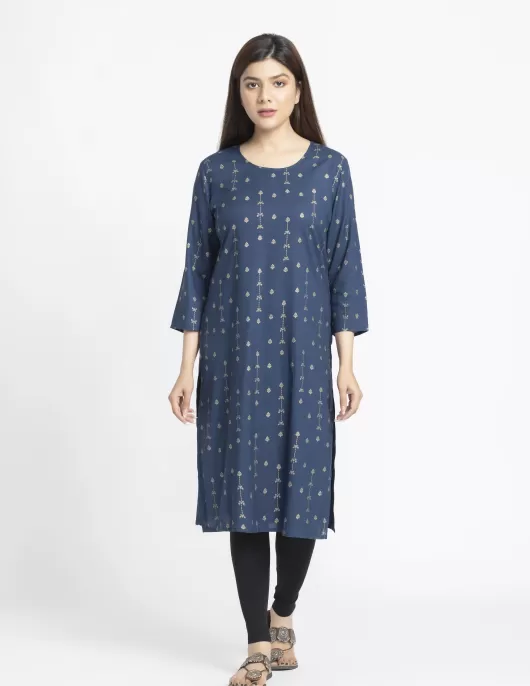 Blue Golden Printed Kurti | HIN0001 