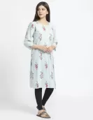 Sky Blue Orange Floral Printed Kurti | HIN0002