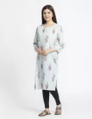 Sky Blue Orange Floral Printed Kurti | HIN0002