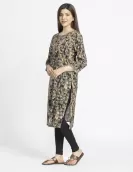 Black Ikat Printed A-Line Kurti | HIN0004