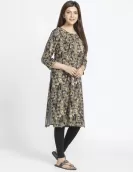 Black Ikat Printed A-Line Kurti | HIN0004