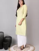 Yellow Orange Printed A-Line Kurti | HIN0006