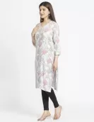 Off White Floral Printed A-Line Kurti | HIN0009