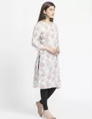 Off White Floral Printed A-Line Kurti | HIN0009