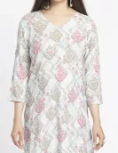 Off White Floral Printed A-Line Kurti | HIN0009