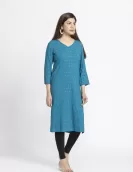 Blue Golden Printed A-Line Kurti | HIN0010