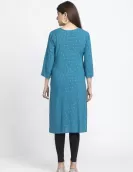 Blue Golden Printed A-Line Kurti | HIN0010