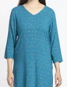 Blue Golden Printed A-Line Kurti | HIN0010