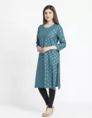 Blue Golden Printed A-Line Kurti | HIN0011