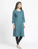 Blue Golden Printed A-Line Kurti | HIN0011