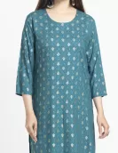 Blue Golden Printed A-Line Kurti | HIN0011