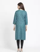 Blue Golden Printed A-Line Kurti | HIN0011