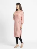 Pink Rayon Dobby Printed A-Line Kurti | HIN0012