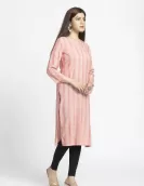 Pink Rayon Dobby Printed A-Line Kurti | HIN0012