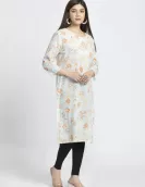 Sky Blue Orange Floral Printed A-Line Kurti | HIN0013