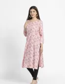 Pink Abstract Printed A-Line Kurti | HIN0014