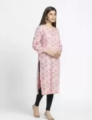 Pink Abstract Printed A-Line Kurti | HIN0014