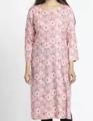 Pink Abstract Printed A-Line Kurti | HIN0014