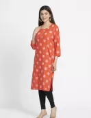 Orange White Printed A-Line Kurti |HIN0015