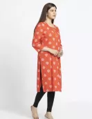 Orange White Printed A-Line Kurti |HIN0015