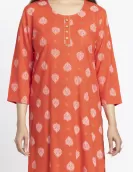 Orange White Printed A-Line Kurti |HIN0015