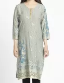 Light Olive with Golden Floral Printed A-Line Kurti | HIN0016