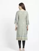 Light Olive with Golden Floral Printed A-Line Kurti | HIN0016