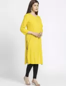 Yellow with Golden Printed A-Line Kurti | HIN0017