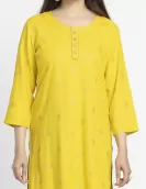 Yellow with Golden Printed A-Line Kurti | HIN0017