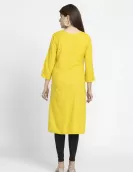 Yellow with Golden Printed A-Line Kurti | HIN0017