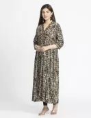 Black Ikat Print Gathered Dress |HIN0018