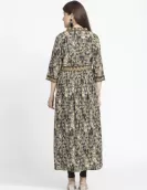 Black Ikat Print Gathered Dress |HIN0018