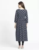  Navy Floral Print Gathered Dress | HIN0019