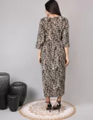 Ikat Print Gathered Black Dress | HIN0020