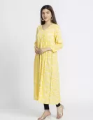 Floral Yellow Printed A-Line Dress | HIN0021