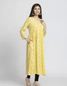 Floral Yellow Printed A-Line Dress | HIN0021