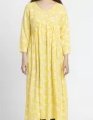 Floral Yellow Printed A-Line Dress | HIN0021