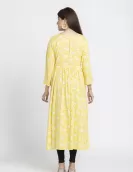 Floral Yellow Printed A-Line Dress | HIN0021