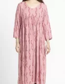 Peach Floral Printed A-Line Maxi Dress | HIN0022