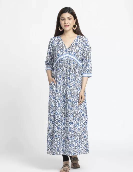 Blue All Over Printed Maxi Dress | HIN0025