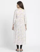 Off White Floral Printed A-Line Dress | HIN0026