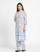 White Blue All Over Printed Kurta Pant Set | HIN0029