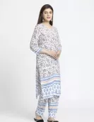 White Blue All Over Printed Kurta Pant Set | HIN0029