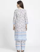 White Blue All Over Printed Kurta Pant Set | HIN0029