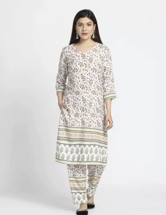  White Blue All Over Printed Kurta Pant Set | HIN0030