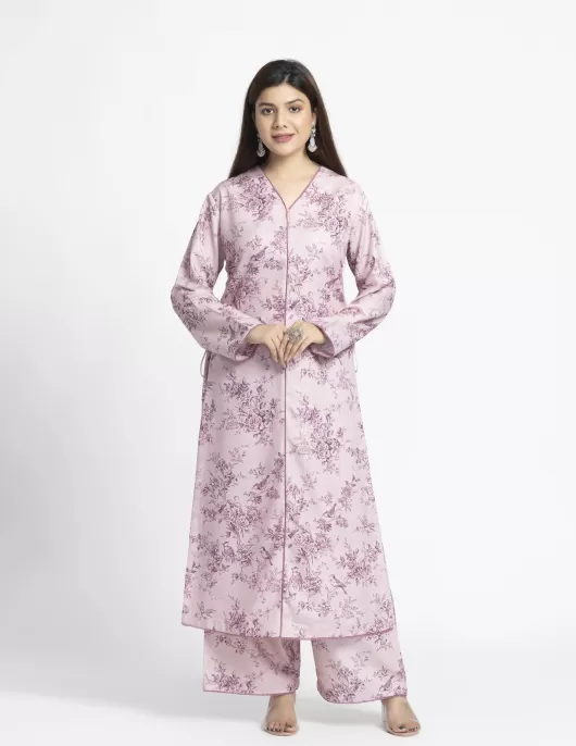 Peach Floral Printed Straight Kurta Palazzo Set | HIN0031